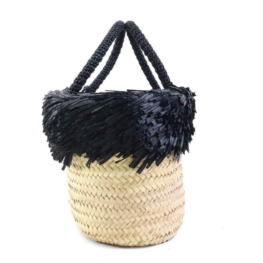 Miu Miu black bag basket natural handbag straw